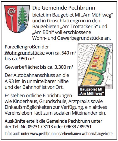 Bild: Anzeige Baugebiete "Am Mühlweg" u. Groschlattengrün